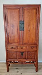 Antieke Chineese iepen houten kast jaar 1850, Ophalen, Gebruikt, 100 tot 150 cm, 200 cm of meer