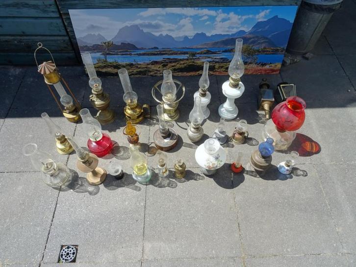 Diverse olielampen, alles in één koop., Antiek en Kunst, Antiek | Lampen, Ophalen of Verzenden