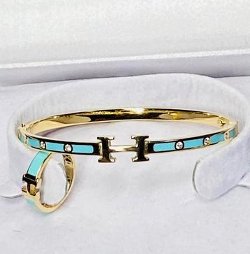 Gouden set slavenarmband + ring - hermes model - 14 karaat beschikbaar voor biedingen