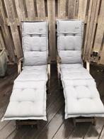 2 Teakhouten Deckchairs met zgav bijpassende kussens, Ophalen of Verzenden, Gebruikt, Teakhout