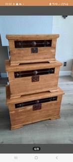 Teak houten kisten met gietijzeren ornamenten, Huis en Inrichting, Ophalen of Verzenden, Minder dan 50 cm, Minder dan 50 cm