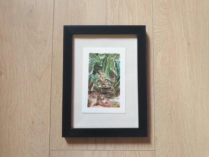 Originele aquarel schildpad ingelijst kunstwerk 13x18 cm, Huis en Inrichting, Woonaccessoires | Schilderijen, Tekeningen en Foto's