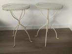 Set van 2 vintage bijzettafels met glazen blad, Minder dan 55 cm, Gebruikt, Rond, Glas