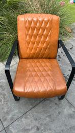 Cognac leren look fauteuil, Huis en Inrichting, Fauteuils, Ophalen, Gebruikt, 75 tot 100 cm, Stof