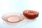 Vintage schaal roze glas + 7 borden Vereco, Vereco, Ophalen of Verzenden, Bord(en), Overige stijlen