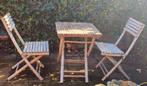 bistroset, 1 tafel en 2 stoelen (inklapbaar) bamboe, Tuin en Terras, Tuinsets en Loungesets, Tuinset, 2 zitplaatsen, Zo goed als nieuw