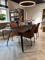 4 NIEUWE leren design eetkamerstoelen met wielen, Bruin, Design, Nieuw, Ophalen of Verzenden