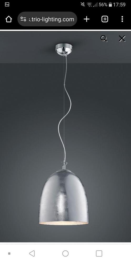 Zilverkleurige Design Hanglamp, Huis en Inrichting, Lampen | Hanglampen, Nieuw, 75 cm of meer, Glas, Metaal, Ophalen of Verzenden