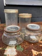 4 brocante glazen voorraad potten, Huis en Inrichting, Keuken | Potten en Pannen, Ophalen of Verzenden, Gebruikt, Glas, Pot, Bus of Blik