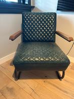 Fauteuil blauw leder gecapitonneerd, Ophalen, Gebruikt, 50 tot 75 cm, Leer