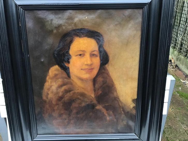 Dame met bontmantel, W. van Dijk, 1934, Antiek en Kunst, Kunst | Schilderijen | Klassiek, Ophalen