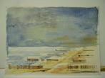 Aquarel zee / strand - N. van Hoorn, Ophalen of Verzenden