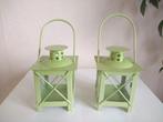 Set van 2 nieuwe, kleine groene lantaarns,lantaarntjes 16 cm, Overige materialen, Nieuw, Ophalen of Verzenden, Minder dan 25 cm