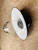 Vintage stallamp / wandlamp met emaille kapje, Gebruikt, Vintage, Ophalen of Verzenden, Glas