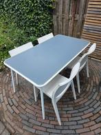 Witte metalen tuintafel met glasplaat, Ophalen, Gebruikt, Kunststof