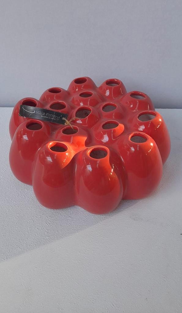 Unieke Villa Pottery Vaas - Rood/Blauw, Huis en Inrichting, Woonaccessoires | Vazen, Nieuw, Rood, Minder dan 50 cm, Aardewerk of Porselein