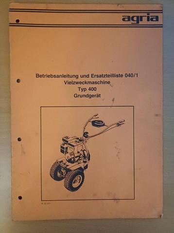 Bedieningshandleiding en onderdelenboek Agria 400  beschikbaar voor biedingen