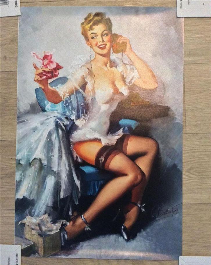 GIL ELVGREN Sexy Pin up 60x40cm Canvas Poster, Antiek en Kunst, Kunst | Tekeningen en Foto's, Verzenden