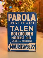 Emaille reclamebord Parola taleninstituut Rotterdam, Verzamelen, Merken en Reclamevoorwerpen, Ophalen of Verzenden, Gebruikt, Reclamebord