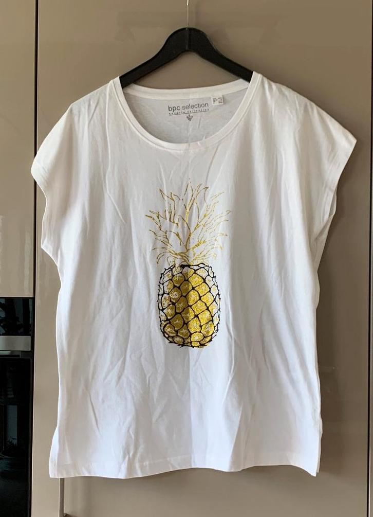 Witte top met print van ananas, BPC selection, maat 40/42, Kleding | Dames, Tops, Zo goed als nieuw, Maat 38/40 (M), Wit, Zonder mouw