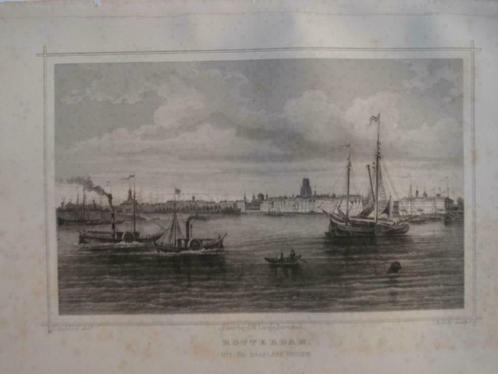 66/ Rotterdam uit de Maaslaan gezien staalgravure 1860, Antiek en Kunst, Kunst | Etsen en Gravures, Ophalen of Verzenden