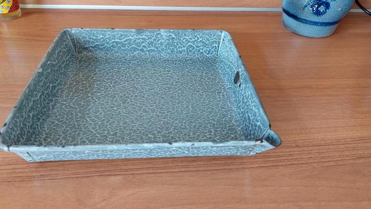 Vintage emaille ovenschaal/braadslee, grijs gewolkt, Antiek en Kunst, Antiek | Emaille, Ophalen of Verzenden