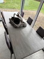 Prachtige old wash grey eettafel met 6 mooie grijze stoelen, Ophalen, Gebruikt, 200 cm of meer, 50 tot 100 cm