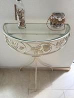 Brocante haltafeltje (wit staal met glasplaatje), Ophalen, Gebruikt, 50 tot 100 cm, Rond