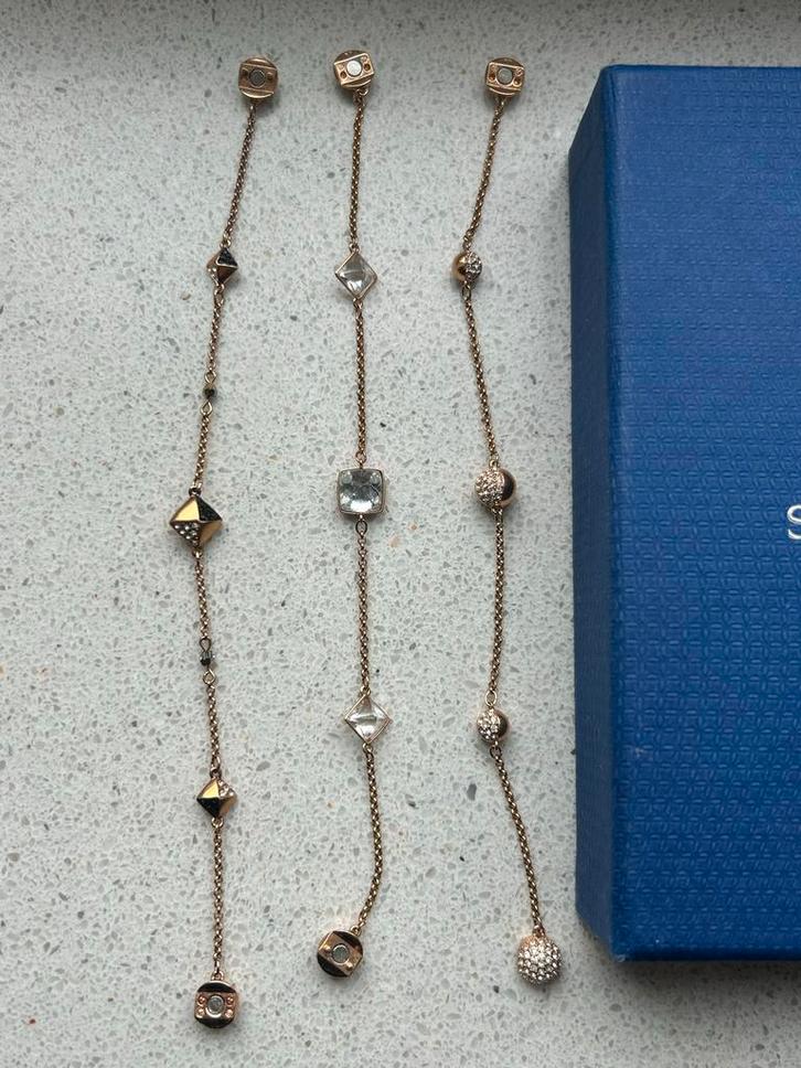 3 Swarovski Armbanden Rosé Goud - Ketting Optie, Sieraden, Tassen en Uiterlijk, Oorbellen, Zo goed als nieuw, Hangers, Overige materialen