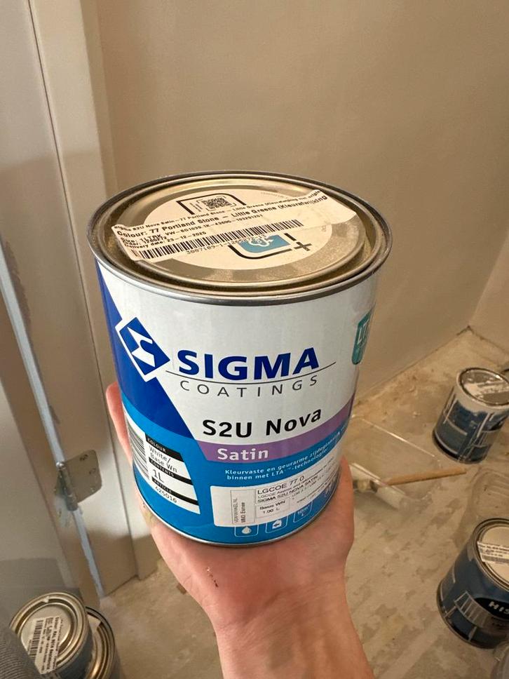 Sigma S2U Nova Satin - 77 Portland Stone lak verf, Doe-het-zelf en Verbouw, Verf, Beits en Lak, Nieuw, Lak, Minder dan 5 liter