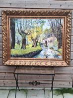Schilderij Watermolen in Grote Gouden Lijst, Ophalen of Verzenden