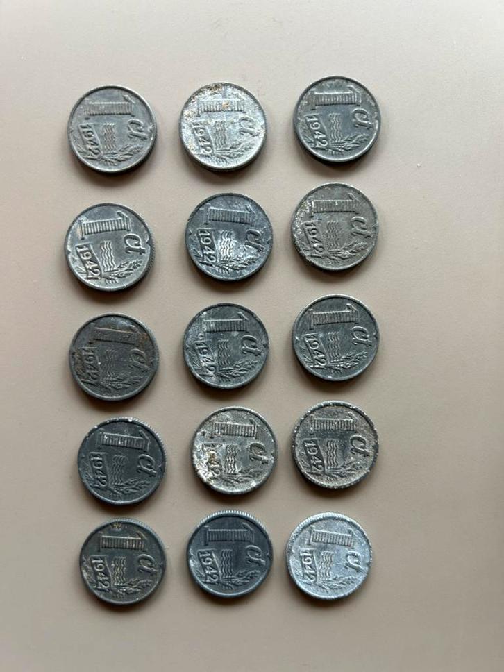 15x 1 Cent 1942 - Tweede Wereldoorlog, Postzegels en Munten, Munten | Nederland, Losse munt, 1 cent, Koningin Wilhelmina, Ophalen of Verzenden
