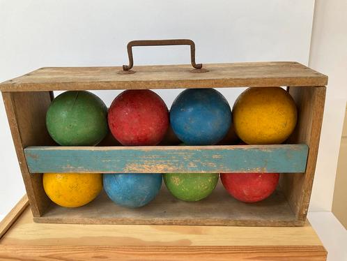 Antiek spel, speelgoed, jeu de boule ballen in kistje,*Bonne, Antiek en Kunst, Antiek | Speelgoed, Ophalen of Verzenden