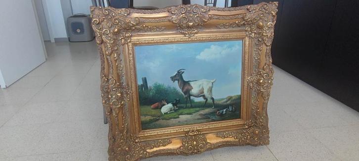 Oud olie schilderij op paneel geiten van Jan Verhoeven, Antiek en Kunst, Kunst | Schilderijen | Klassiek, Ophalen of Verzenden
