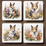 Korthaar Collie Aquarel onderzetters met houder, Ophalen of Verzenden, Nieuw, Glas of Kopje