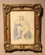 Aquarel met zittend Art Deco naakt