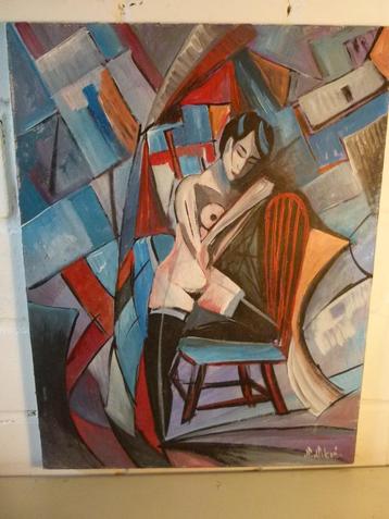 vintage naakt kubisme schilderij canvas 60er beschikbaar voor biedingen