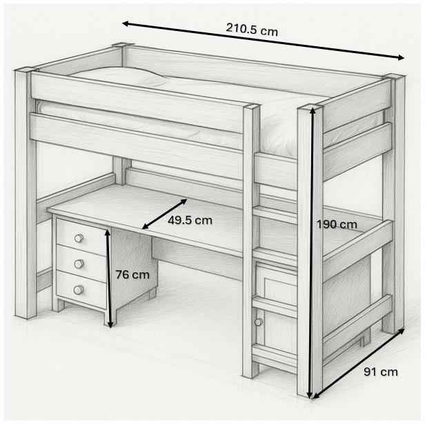 Hoogslaper met bureau en opbergruimte – 210x91x190 cm, Huis en Inrichting, Slaapkamer | Stapelbedden en Hoogslapers, Gebruikt