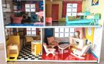 Poppenhuis van blik met meubeltjes; vintage, jaren 60, Kinderen en Baby's, Speelgoed | Poppenhuizen, Ophalen of Verzenden, Gebruikt