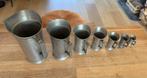 Antieke Serie van 7 tinnen apothekersbekers maatbekers, Ophalen of Verzenden