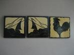 Oude aardewerk Art Deco tegel 3x, met haan en schepen, Antiek en Kunst, Ophalen of Verzenden