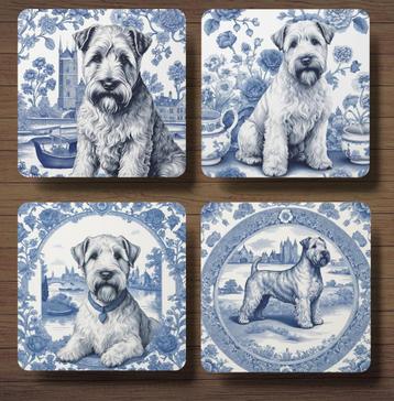 Soft Coated Wheaten Terriër Delfts Blauw onderzetters+houder beschikbaar voor biedingen