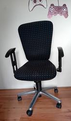 Zwart met blauw geblokte bureaustoel, Huis en Inrichting, Ophalen of Verzenden, Gebruikt, Zwart