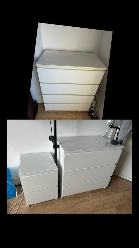 3x IKEA Malm Kast met Glazen Plaat, Huis en Inrichting, Kasten | Dressoirs, Zo goed als nieuw, 50 tot 100 cm, 25 tot 50 cm, Met lade(s)