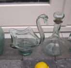 VINTAGE GROEN  GLAS  ZWAAN FRUITSCHAAL //KARAF/VAASJE, Antiek en Kunst, Antiek | Glas en Kristal, Ophalen of Verzenden