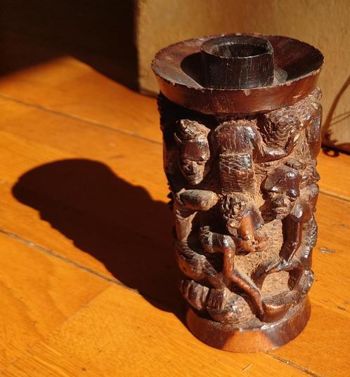 ~1900 Afrikaanse hand-gestoken houten kandelaar, Antiek en Kunst, Antiek | Kandelaars, Overige materialen, Ophalen of Verzenden