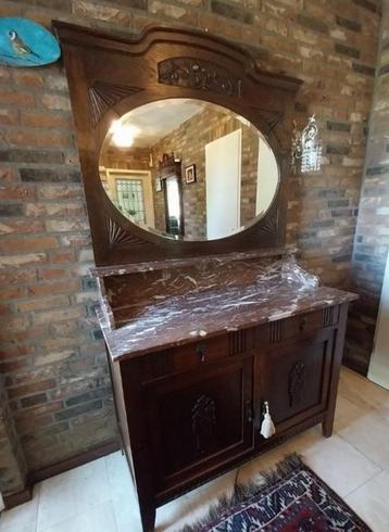 Buffet/commode antiek marmer blad en geslepen spiegel beschikbaar voor biedingen