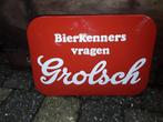 Grolsch emaille bord. Langcat, mooie staat., Ophalen of Verzenden, Zo goed als nieuw, Reclamebord