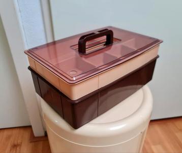 Space Age vintage naaidoos opbergdoos rookglazen deksel  beschikbaar voor biedingen