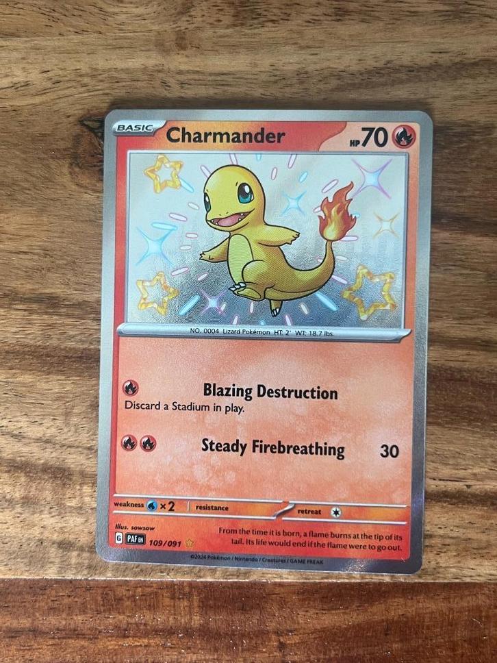 Charmander 109/091 - Paldean Fates - Shiny Rare, Hobby en Vrije tijd, Verzamelkaartspellen | Pokémon, Nieuw, Losse kaart, Foil